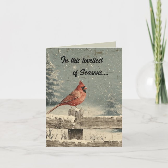 Carte de Noël modifiable avec un cardinal sur une  (Devant)