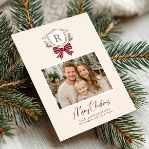 Carte de Noël Monogram Crest Bow