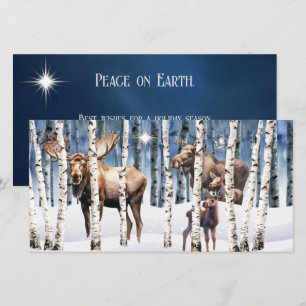 Carte de Noël Moose Family Winter Woods