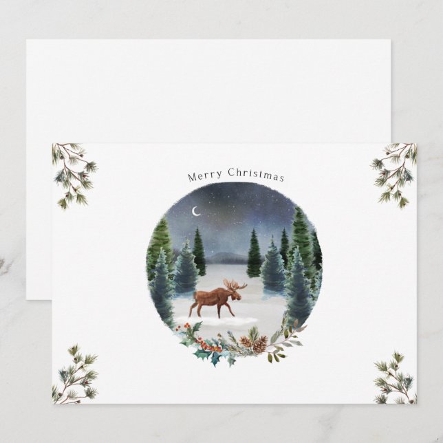 Carte de Noël Moose Forest Moose Nature (Devant / Derrière)