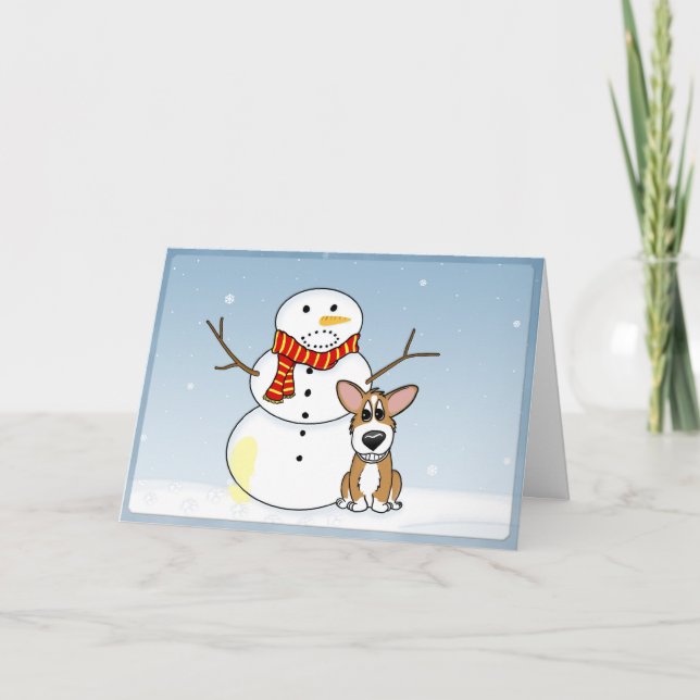 Carte de Noël Naughty Snowman Corgi (Devant)