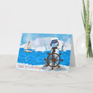 Carte de Noël nautique avec Snowman et Sailboat