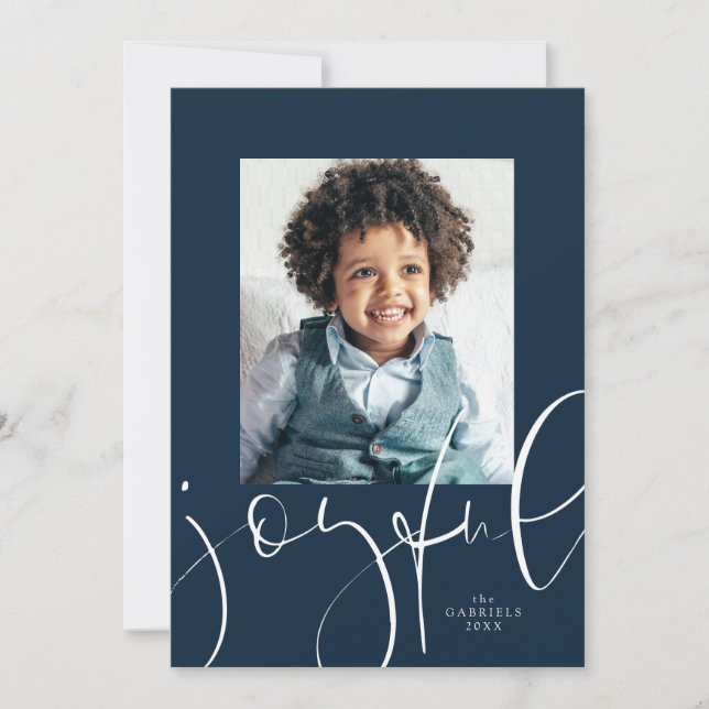 Carte de Noël Navy avec une photo et écriture joye (Devant)