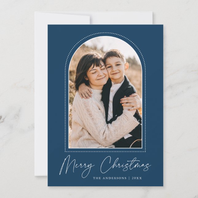 Carte de Noël Navy Blue avec arche enneigée pour p (Devant)