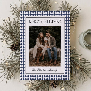 Carte de Noël Navy Blue Harlequin avec une photo