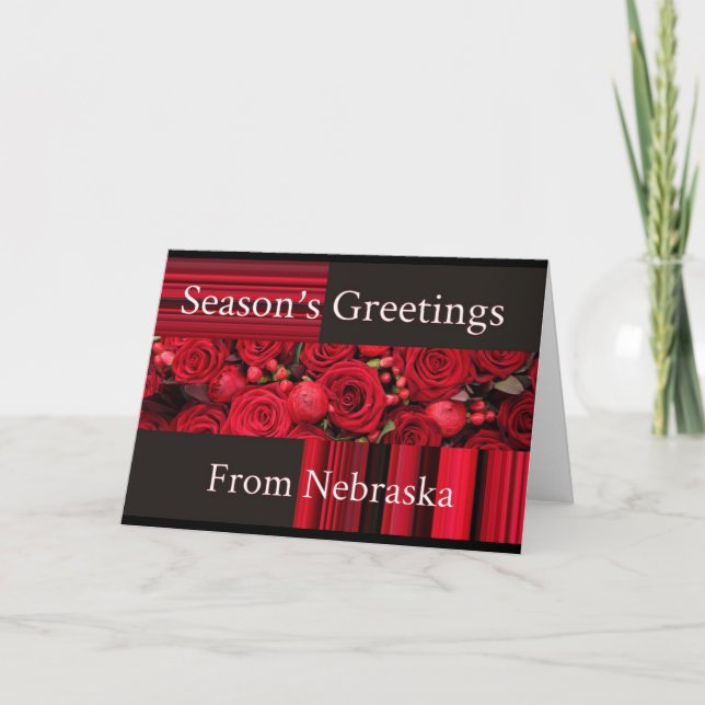 Carte de Noël Nebraska avec roses (Devant)