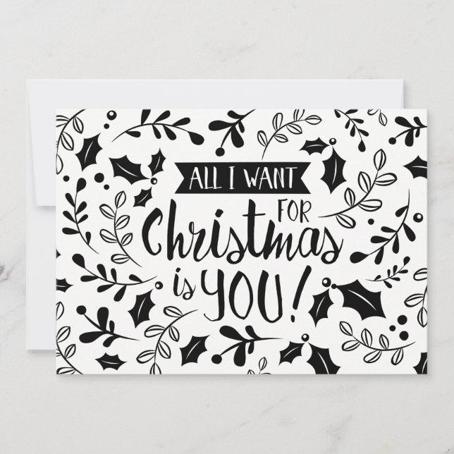 Carte de Noël Noir Et Blanc Tout Ce Que Je Veux Br (Devant)