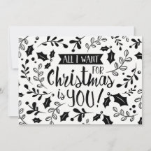Carte de Noël Noir Et Blanc Tout Ce Que Je Veux Br