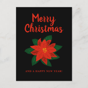 Carte de Noël noire avec fleur de poinsettia rouge