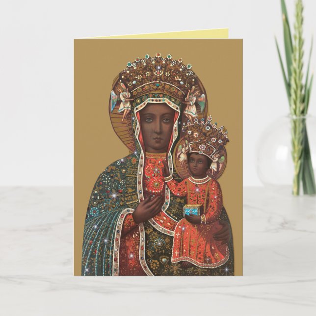 Carte de Noël noire Madonna et enfant Version DRB (Devant)