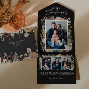 Carte de Noël noire pliée en trois