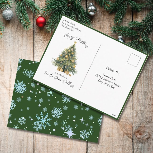 Carte de Noël non photo à l'aquarelle bleu vert (Watercolor Christmas Tree Holiday Postcard)