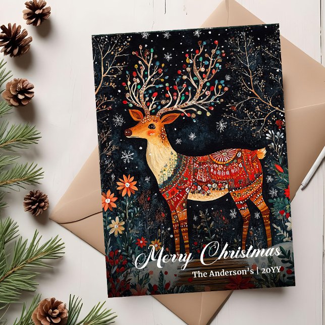 Carte de Noël nostalgique imprimable avec vœu chal (Nostalgic Christmas deer card printable warm wish)