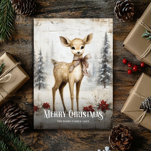 Carte de Noël numérique aquarelle rouge et blanc a (Digital Watercolor Red White Christmas Deer Card)