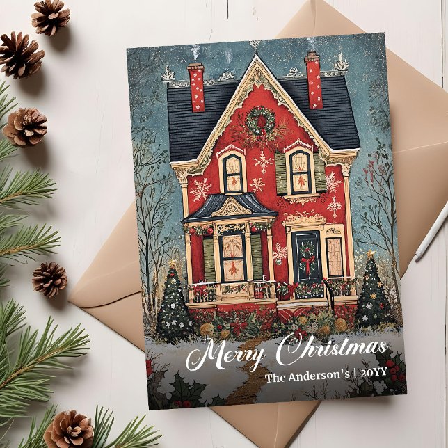 Carte de Noël numérique Maison Nostalgique (Nostalgic Christmas House Digital Holiday Card)