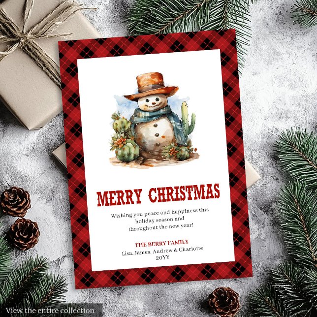 Carte de Noël occidentale à carreaux rouges (Red Plaid Western Country Christmas Card)