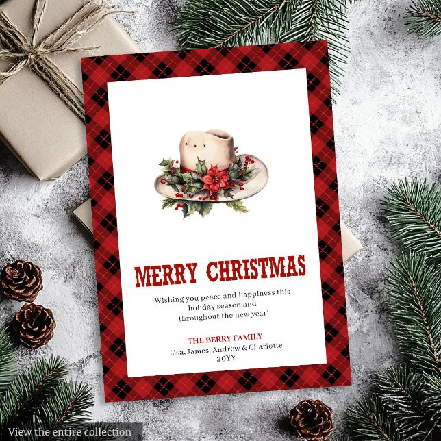 Carte de Noël occidentale avec impression de chape (Western Christmas card with cowboy hat print

)