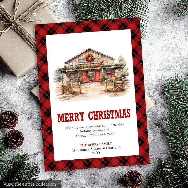 carte de Noël occidentale de style ranch tartan (Western Christmas card ranch style tartan

)