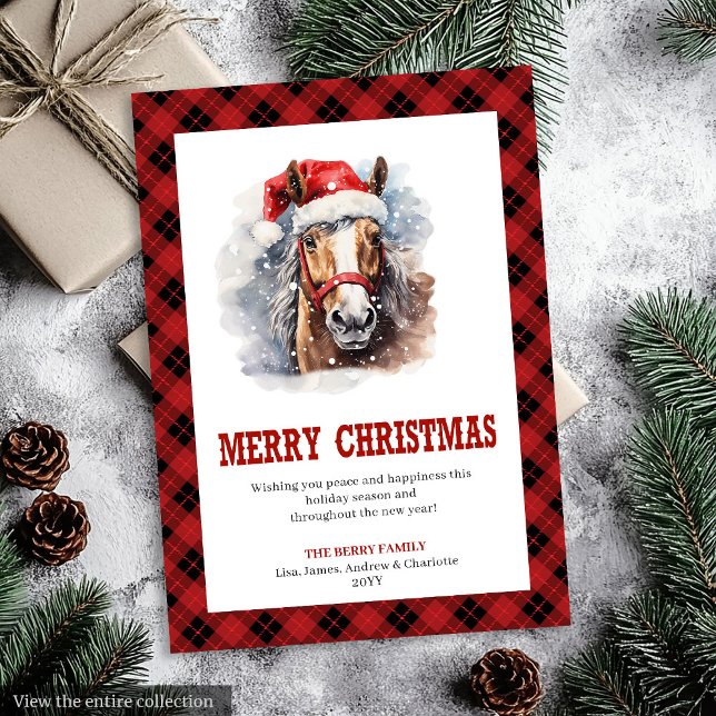 Carte de Noël occidentale rustique à carreaux cow- (Western Christmas card rustic cowboy plaid)