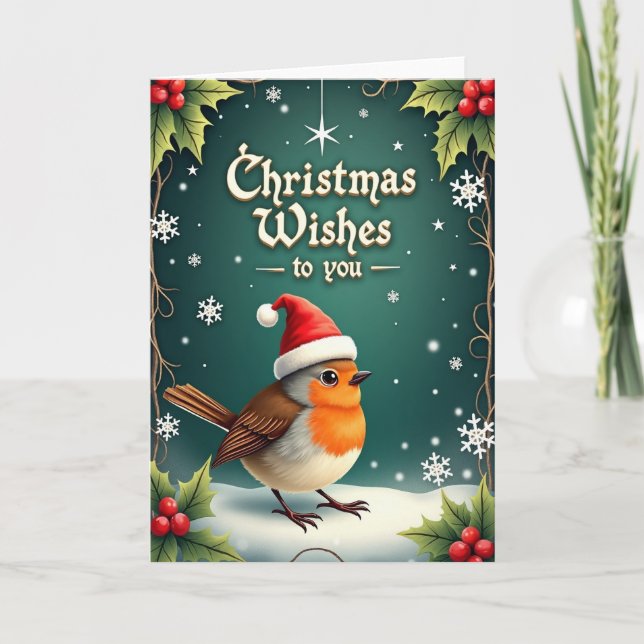 Carte de Noël Oiseau Dans la Neige (Devant)