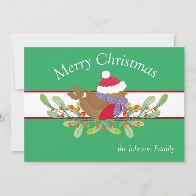 Carte de Noël Oiseau sur une Branche Plate (Devant)