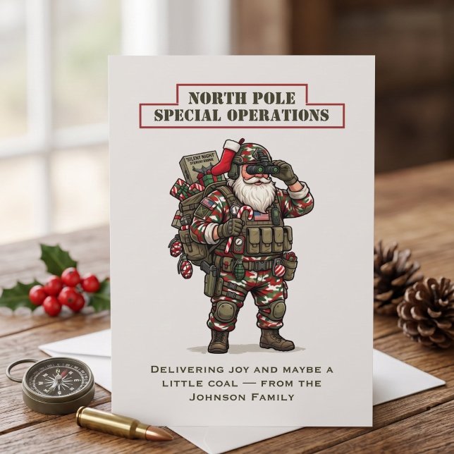 Carte de Noël Opérations spéciales du Pôle Nord (Funny Military Santa Christmas Card | Personalized Tactical Santa Card for Him)