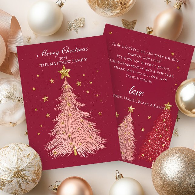 Carte de Noël Or Arbre rose Étincelant (Créateur téléchargé)