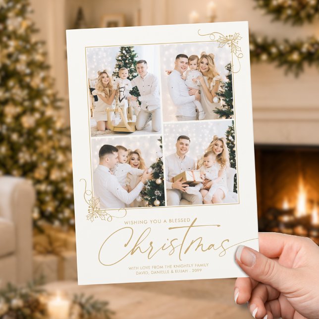 Carte de Noël Or Écriture Manuscrite 4 Photos (Créateur téléchargé)