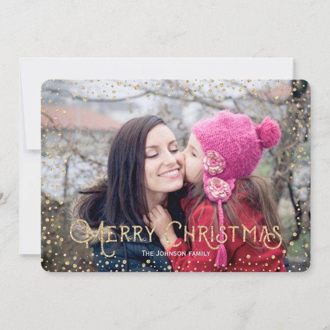 Carte de Noël | Or | Points Pailletés | Photo (Devant)