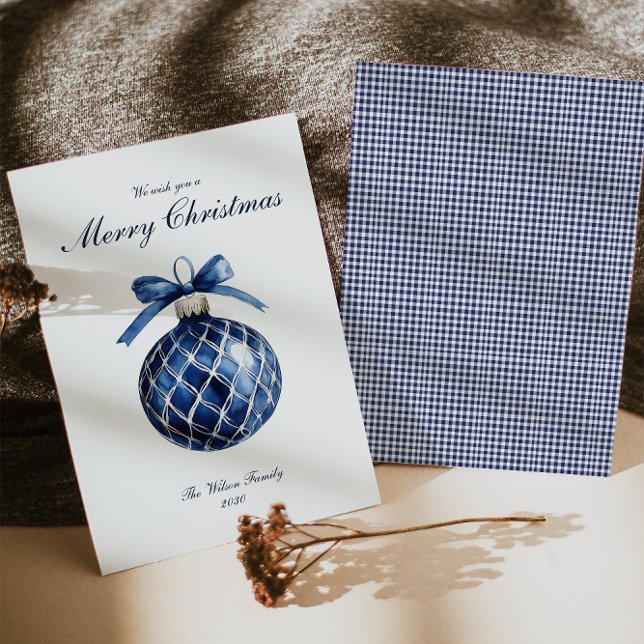 Carte de Noël Ornement bleu traditionnel (Créateur téléchargé)