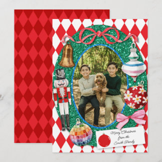 Carte de Noël Ornements Faux Paillettes