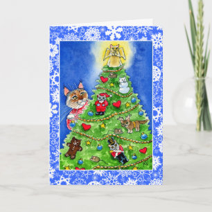 Carte de Noël ou de vacances pour chat et souris