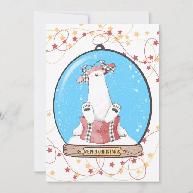 Carte de Noël ours polaire boule à neige (Devant)