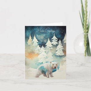 Carte de Noël Ours polaire et Arbres neigeux