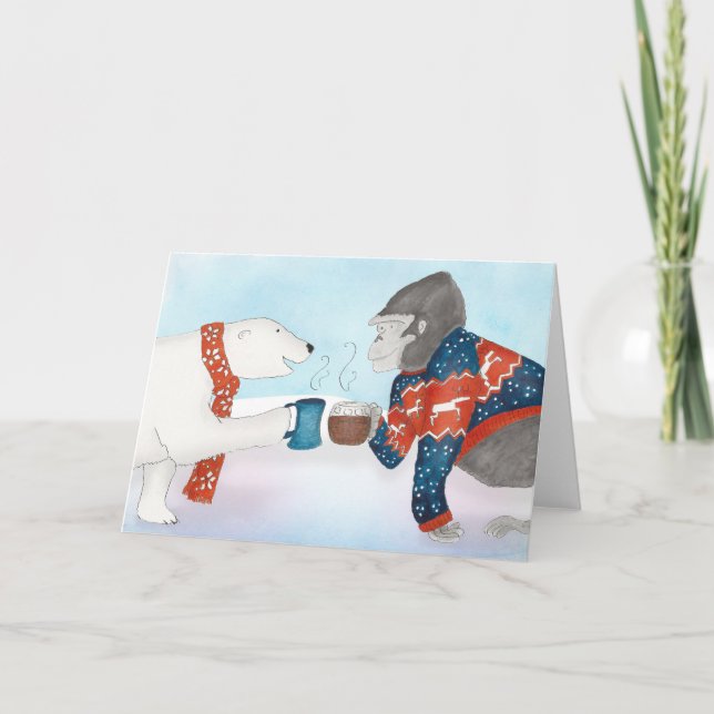Carte de Noël Ours polaire et gorille (Devant)