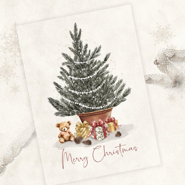 Carte de Noël Ourson Mignon Arbre de Noël (Close Up Front)