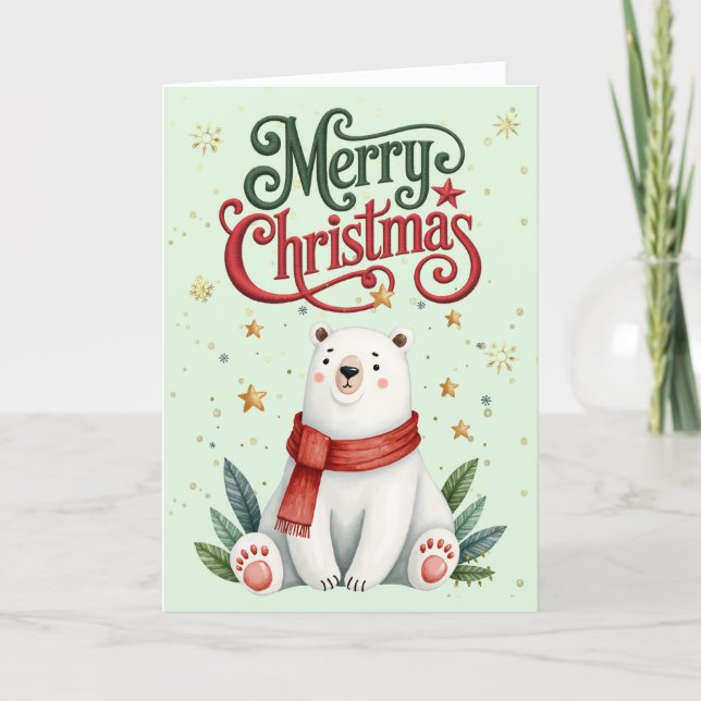 Carte de Noël Ourson Polaire Mignon (Devant)