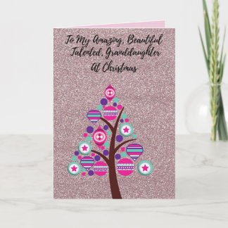 Carte de Noël Pailletée Rose pour Ma Petite-Fille