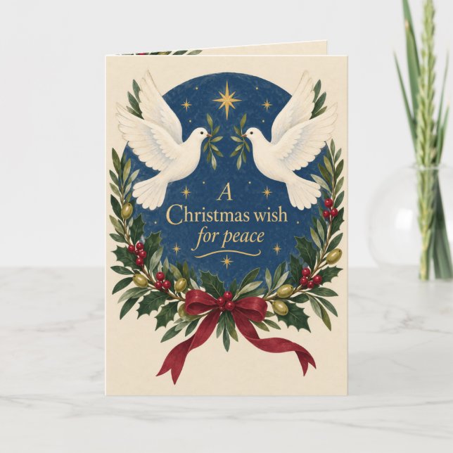 Carte de Noël paisible aux colombes blanches (Devant)
