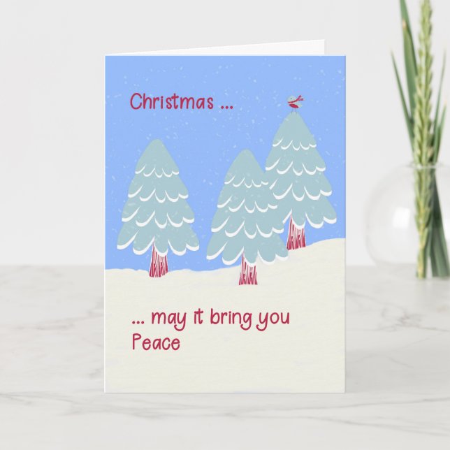 Carte de Noël paisible avec arbres et neige (Devant)