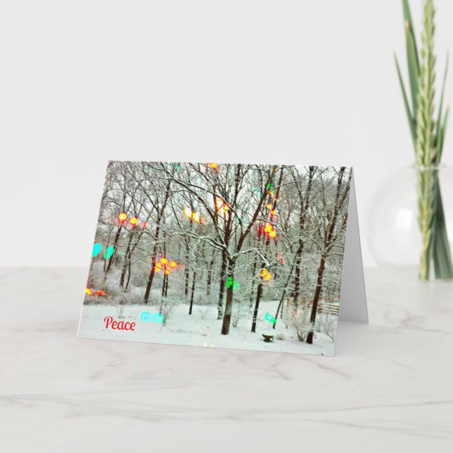 Carte de Noël Paix avec lumières de Noël (Devant)