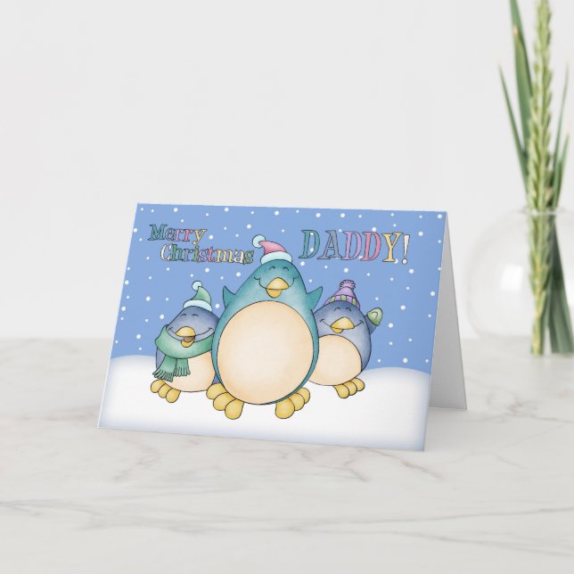 Carte de Noël Papa Avec Pingouins (Devant)