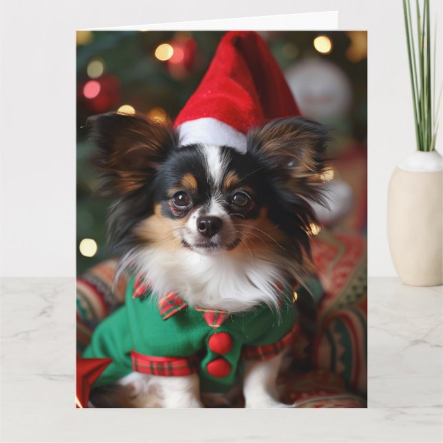 Carte de Noël Papillon Elf Puppy (Devant)