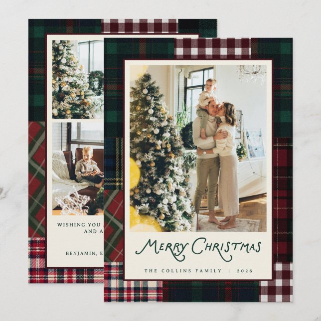 Carte de Noël Patchwork à Photo de Famille (Devant / Derrière)