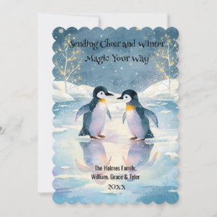 Carte de Noël Patinage sur glace Pingouin