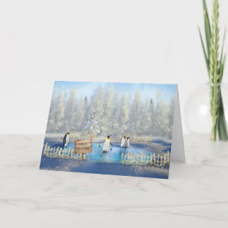 Carte de Noël Patinage sur glace Pingouins