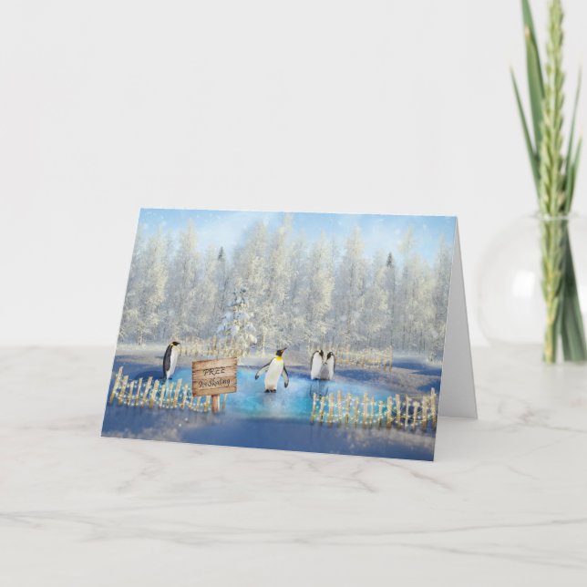 Carte de Noël Patinage sur glace Pingouins (Devant)