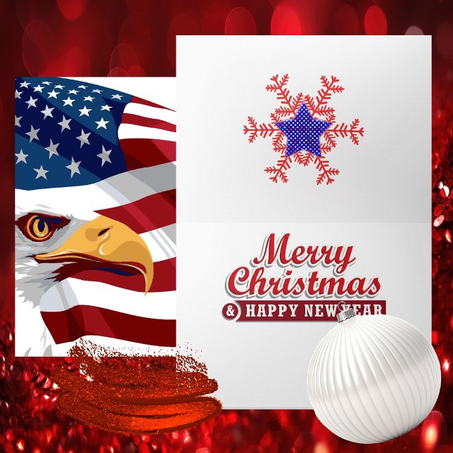 Carte de Noël patriotique de vacances (Bold Proud Patriotic - Red White & Blue - Iconic Symbols - Vibrant Colors)
