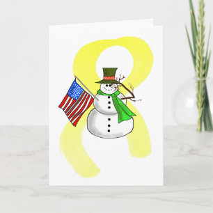 Carte de Noël Patriotique Snowman & Yellow Ribbon