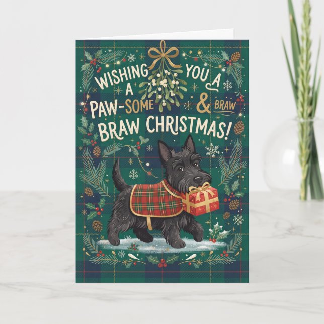 Carte de Noël Patte de Terrier Écossais (Devant)